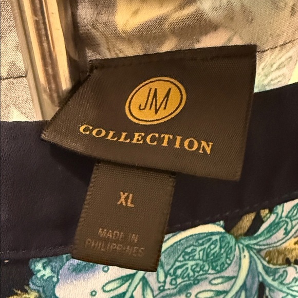 JM Collection Navy, Green/Blue Floral Blouse Dolman Size XL Garden Loose Flowy - Picture 3 of 11